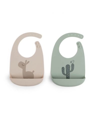 Silicone bib 2 pack - Lalee sand/green
